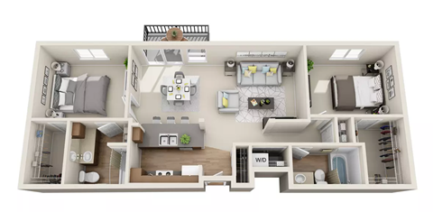 Floor plan for 2 beds, 2 baths, 1030 sqft